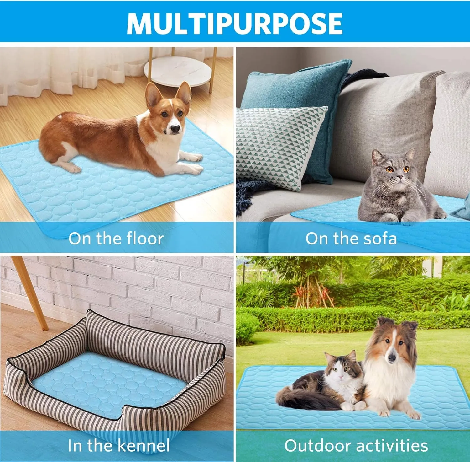 Dog Cooling Mat for Kennels, Crates, Cars, Indoor & Outdoor - Ice Silk Pet Blanket Pad for Extra Large Dogs (Blue, L(28 * 22"))