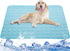 Dog Cooling Mat for Kennels, Crates, Cars, Indoor & Outdoor - Ice Silk Pet Blanket Pad for Extra Large Dogs (Blue, L(28 * 22"))