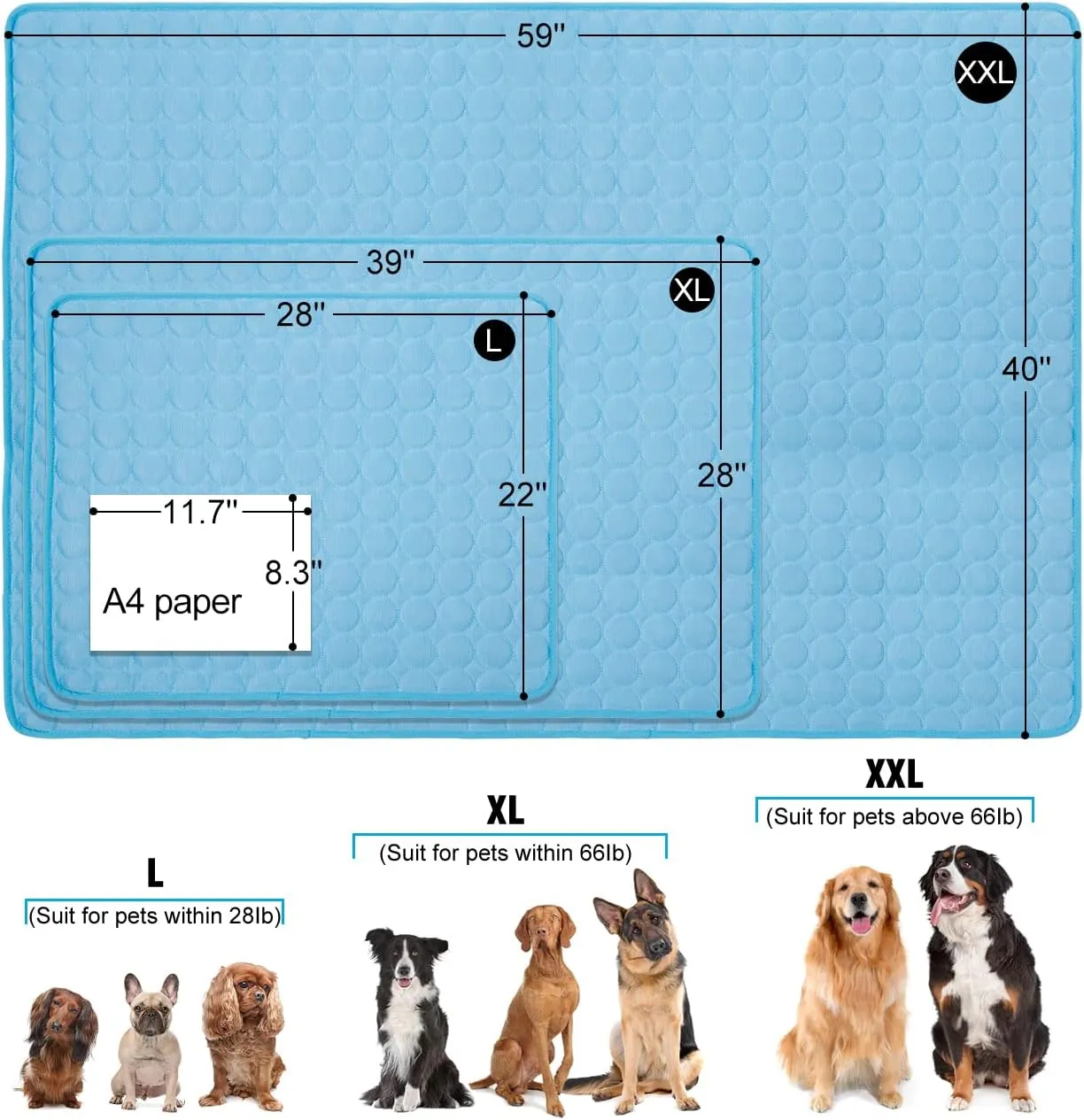 Dog Cooling Mat, Pet Dog Self Cool Pad, Ice Silk Washable Summer Cooled Mat for Dogs Cats, Kennels, Crates and Beds