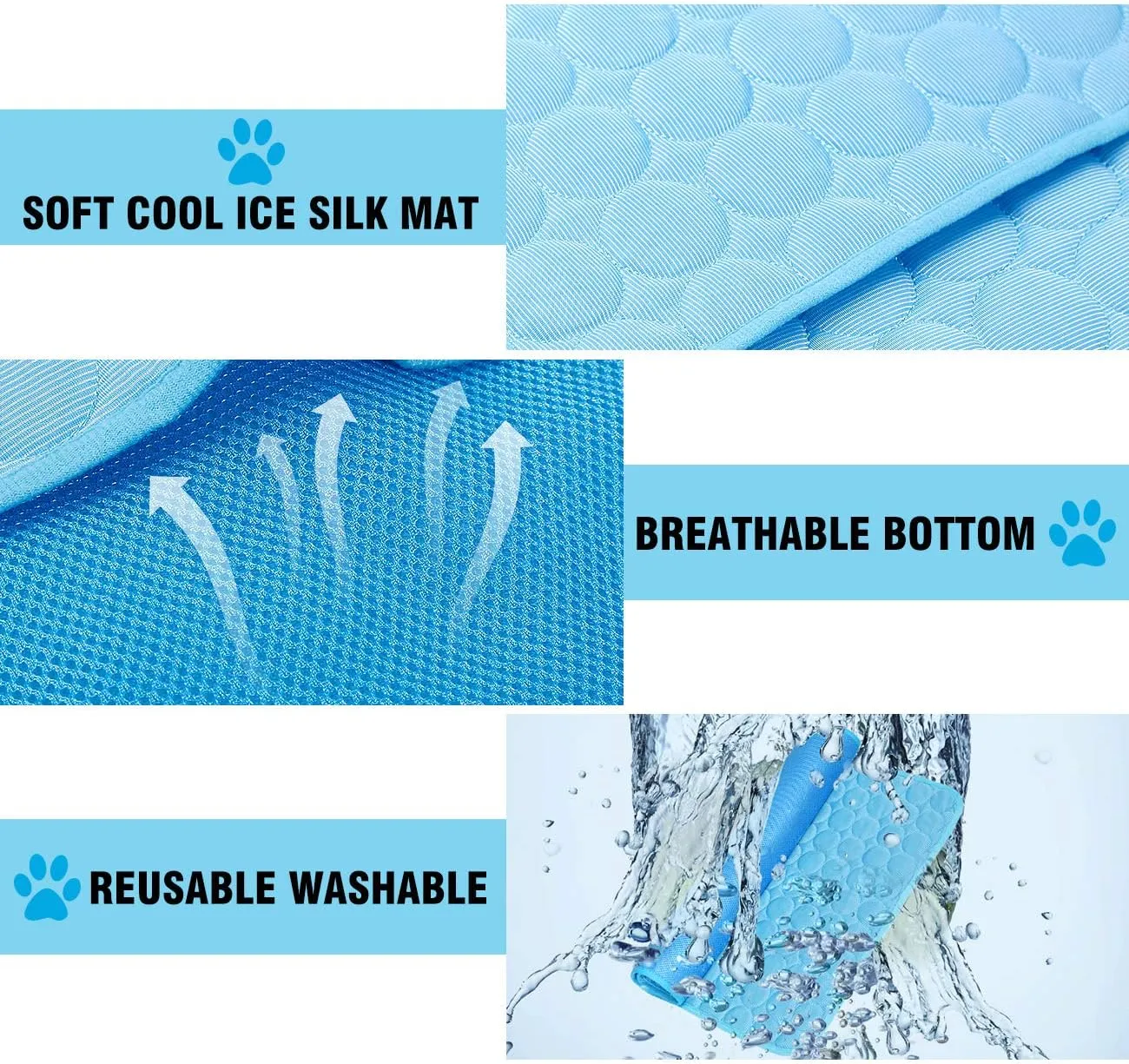 Dog Cooling Mat, Pet Dog Self Cool Pad, Ice Silk Washable Summer Cooled Mat for Dogs Cats, Kennels, Crates and Beds