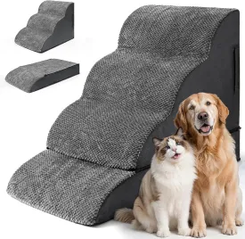 Dog Stairs for Small Dogs, Puppy, Older Cat, High Density Foam Pet Ramp for Sofa, Couch and Bed, 2-in-1 Convertible Dog Steps(3-Step & 4-Step)