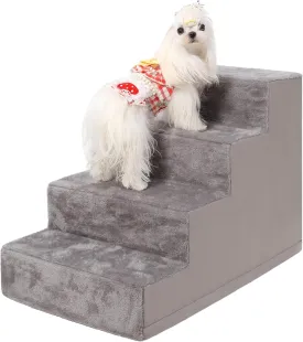 Dog Stairs for Small Dogs,17.5" 4-Step Pet Stairs for High Beds and CouchesDog Steps with Non-Slip Bottom and High-Density Foam Indoor Outdoor,Grey