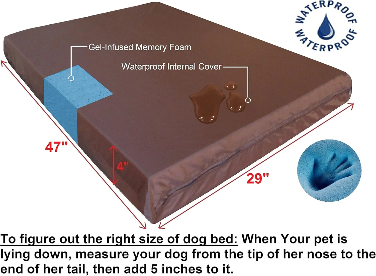 Dogbed4less XL Orthopedic Memory Foam Dog Bed with Machine Washable Cover, Waterproof Lining for Medium to Large Pet, 47X29X4 Pad Fit 48X30 Crate