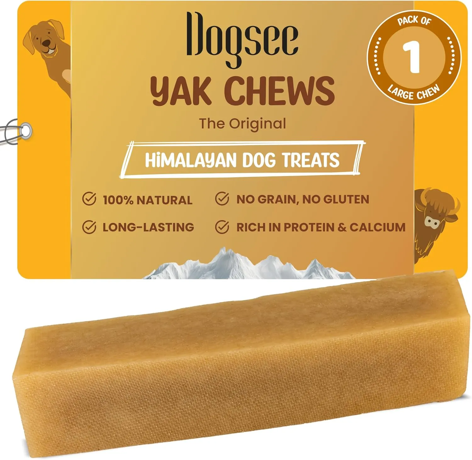 Dogsee Chew Dog Dental Chews | Long Lasting Dog Chews for Large Dogs | Yak Cheese Flavored Himalayan Dog Chew That Will Lower The Chances of Plaque and Tartar Growth | 1 Bar