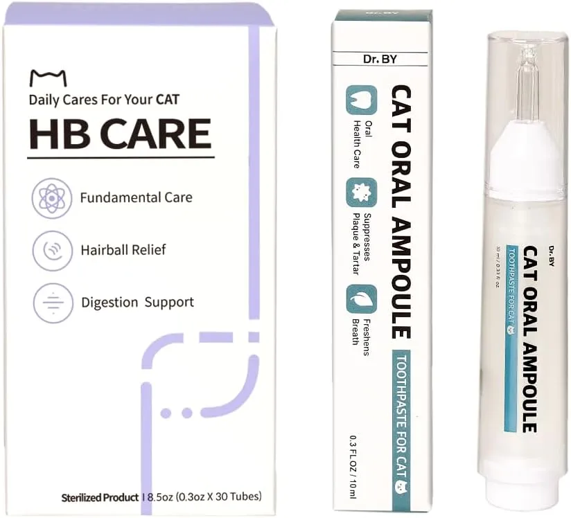 Dr.by HB Care Hairball Supplement for Cats Hairball Relief Furball Control  Dr.by Cat Oral Ampoule Enzymatic Dental Care for Cats and Kittens Brushless Toothpaste