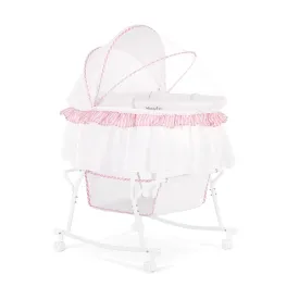 Dream On Me Lacy Portable 2-in-1 Bassinet & Cradle in Pink and White, Lightweight Baby Bassinet with Storage Basket, Adjustable and Removable Canopy