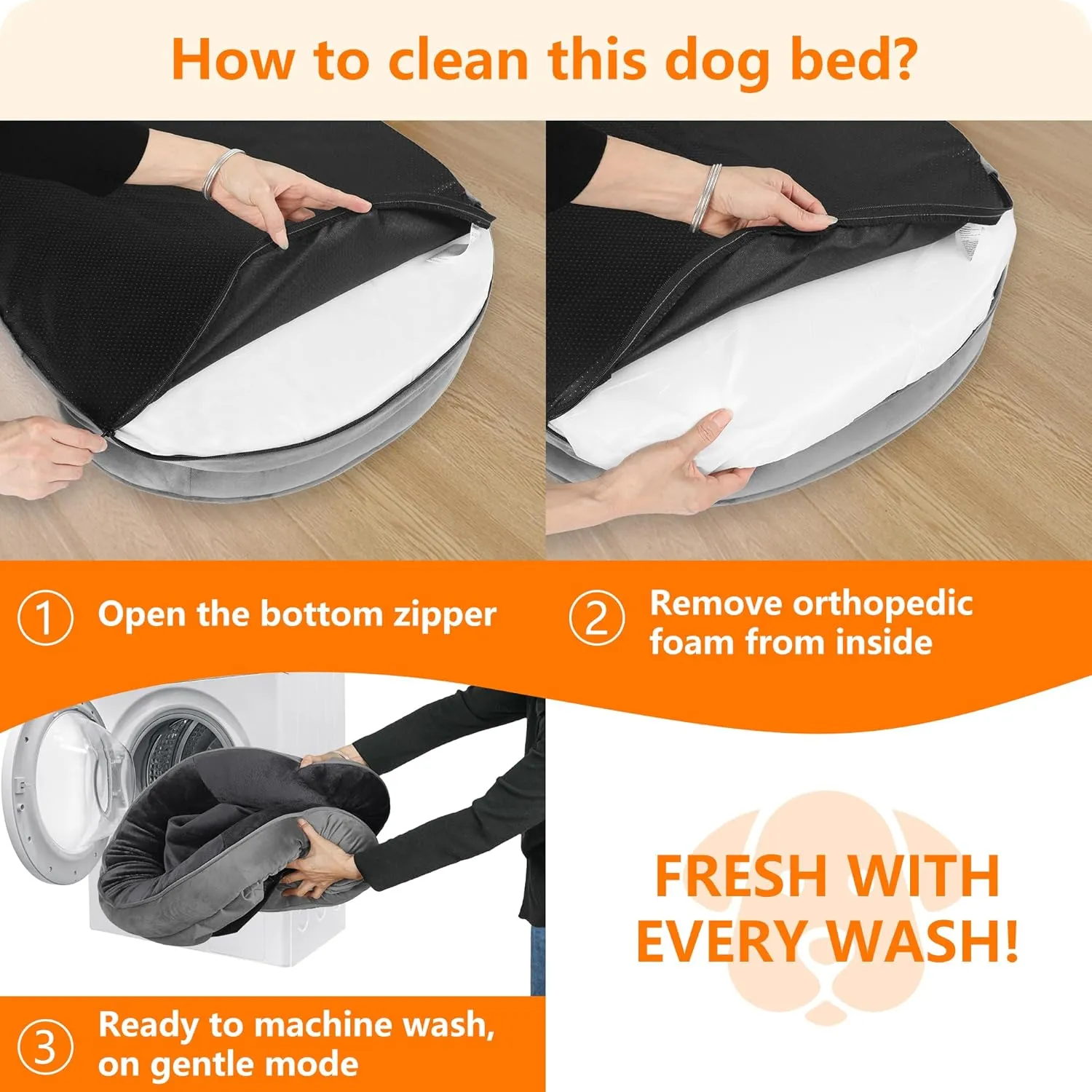 Dwanton Orthopedic Dog Bed for Large Dogs, Waterproof Dog Sofa with Egg Foam Support, Washable Pet Bed with Four Sided Bolster Cushion, with Removable Cover & Non-Slip Bottom, 42 Inches, Dark Gray