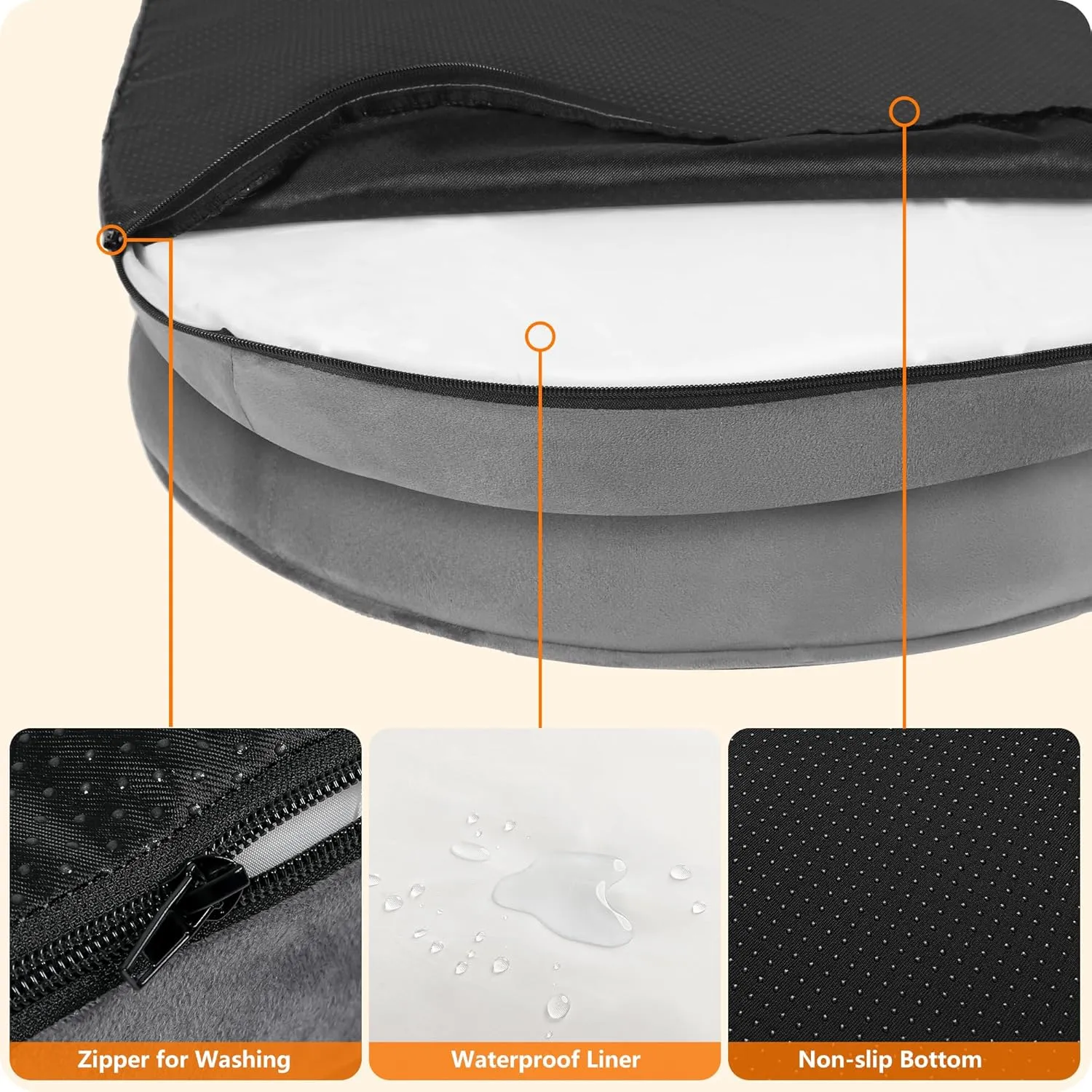 Dwanton Orthopedic Dog Bed for Large Dogs, Waterproof Dog Sofa with Egg Foam Support, Washable Pet Bed with Four Sided Bolster Cushion, with Removable Cover & Non-Slip Bottom, 42 Inches, Dark Gray