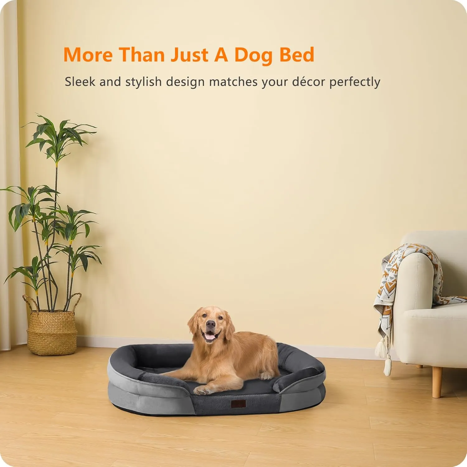 Dwanton Orthopedic Dog Bed for Large Dogs, Waterproof Dog Sofa with Egg Foam Support, Washable Pet Bed with Four Sided Bolster Cushion, with Removable Cover & Non-Slip Bottom, 42 Inches, Dark Gray