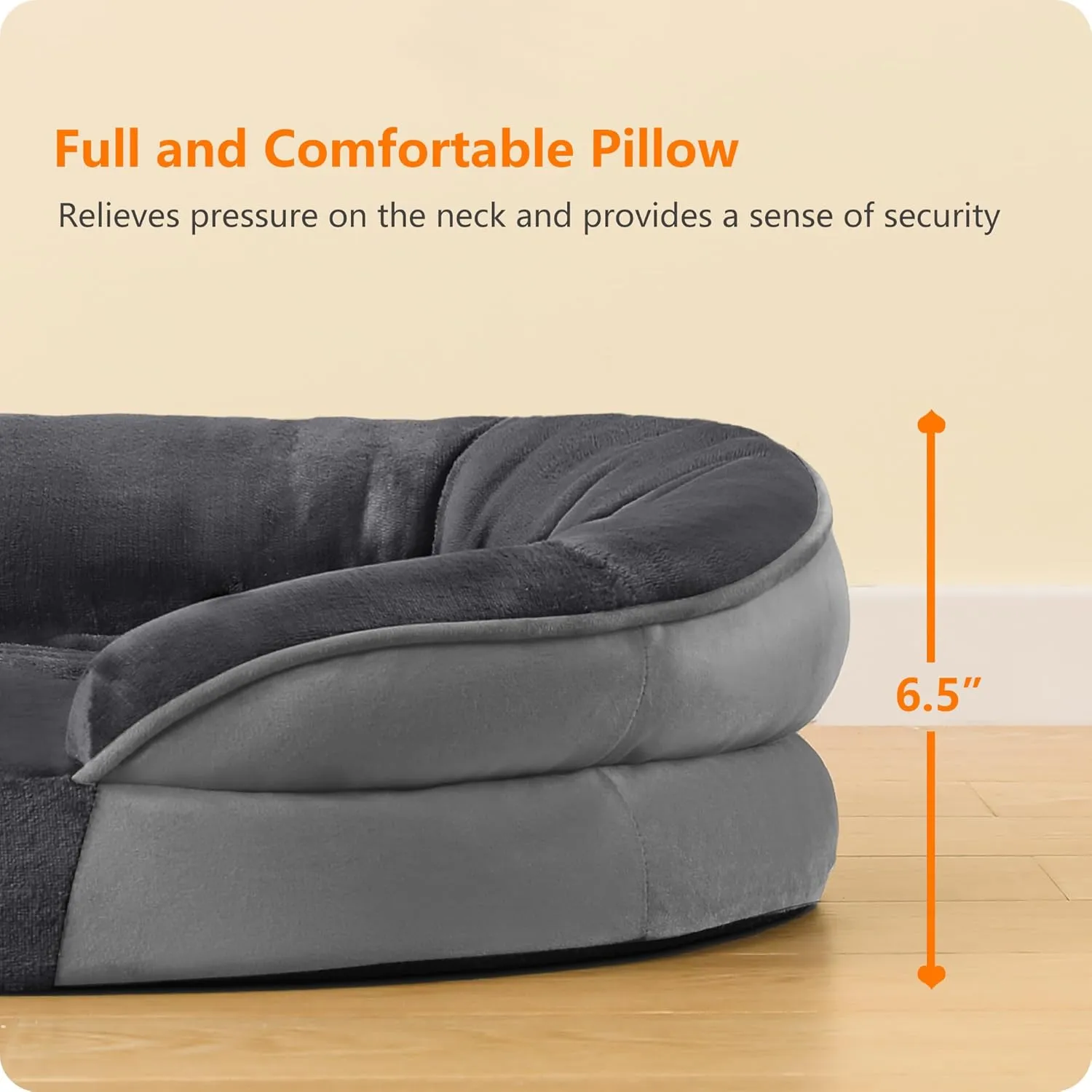 Dwanton Orthopedic Dog Bed for Large Dogs, Waterproof Dog Sofa with Egg Foam Support, Washable Pet Bed with Four Sided Bolster Cushion, with Removable Cover & Non-Slip Bottom, 42 Inches, Dark Gray