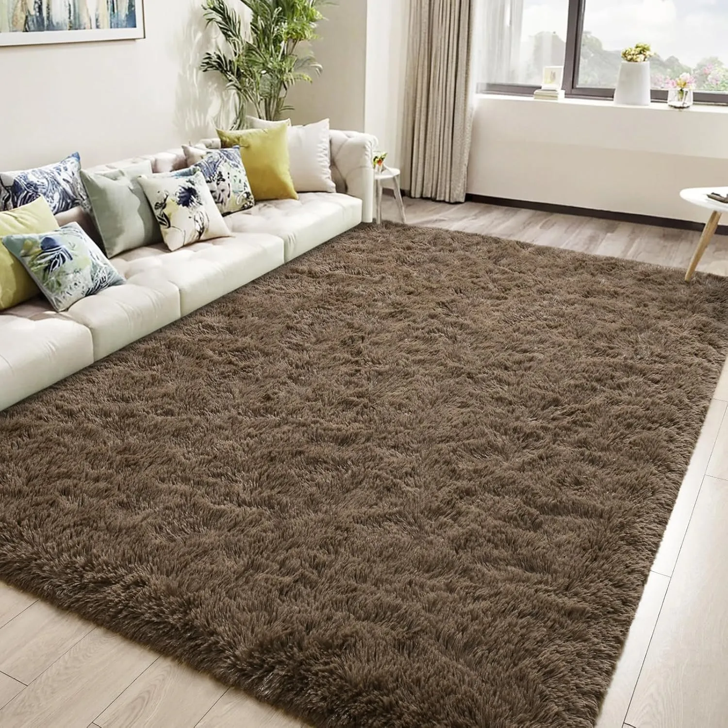 DweIke Fluffy Taupe Rugs for Bedroom Living Room, 8x10 Large Soft Plush Shaggy Light Brown Girls Boys Kids Rug, Non-Slip and Machine Washable Carpet for Dorm Nursery Classroom Decor