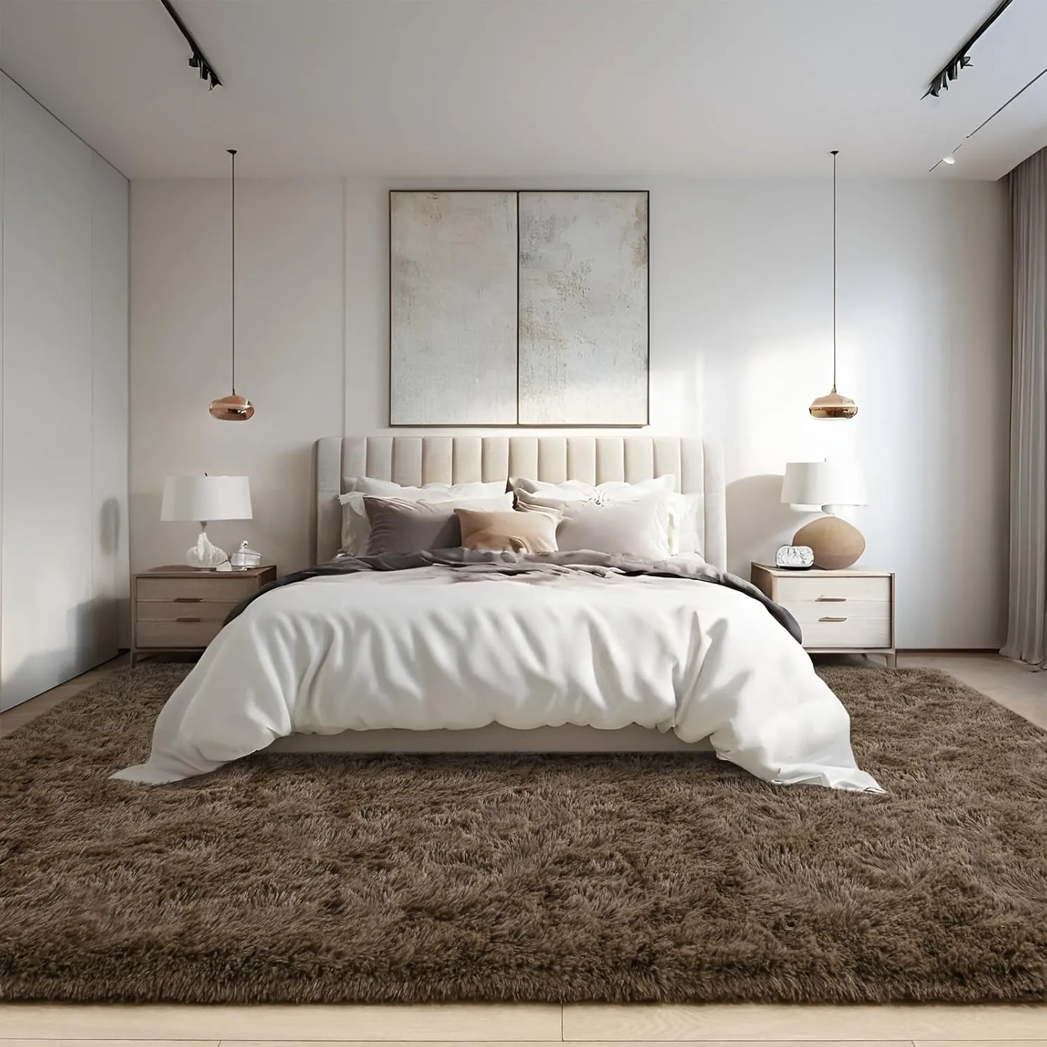 DweIke Fluffy Taupe Rugs for Bedroom Living Room, 8x10 Large Soft Plush Shaggy Light Brown Girls Boys Kids Rug, Non-Slip and Machine Washable Carpet for Dorm Nursery Classroom Decor