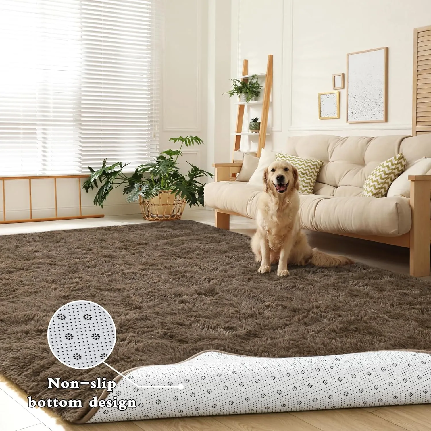 DweIke Fluffy Taupe Rugs for Bedroom Living Room, 8x10 Large Soft Plush Shaggy Light Brown Girls Boys Kids Rug, Non-Slip and Machine Washable Carpet for Dorm Nursery Classroom Decor