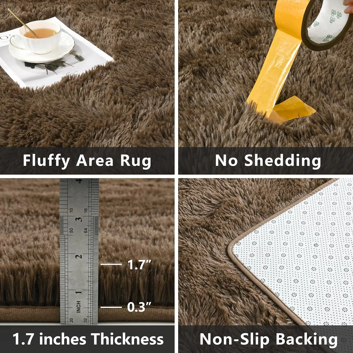 DweIke Fluffy Taupe Rugs for Bedroom Living Room, 8x10 Large Soft Plush Shaggy Light Brown Girls Boys Kids Rug, Non-Slip and Machine Washable Carpet for Dorm Nursery Classroom Decor