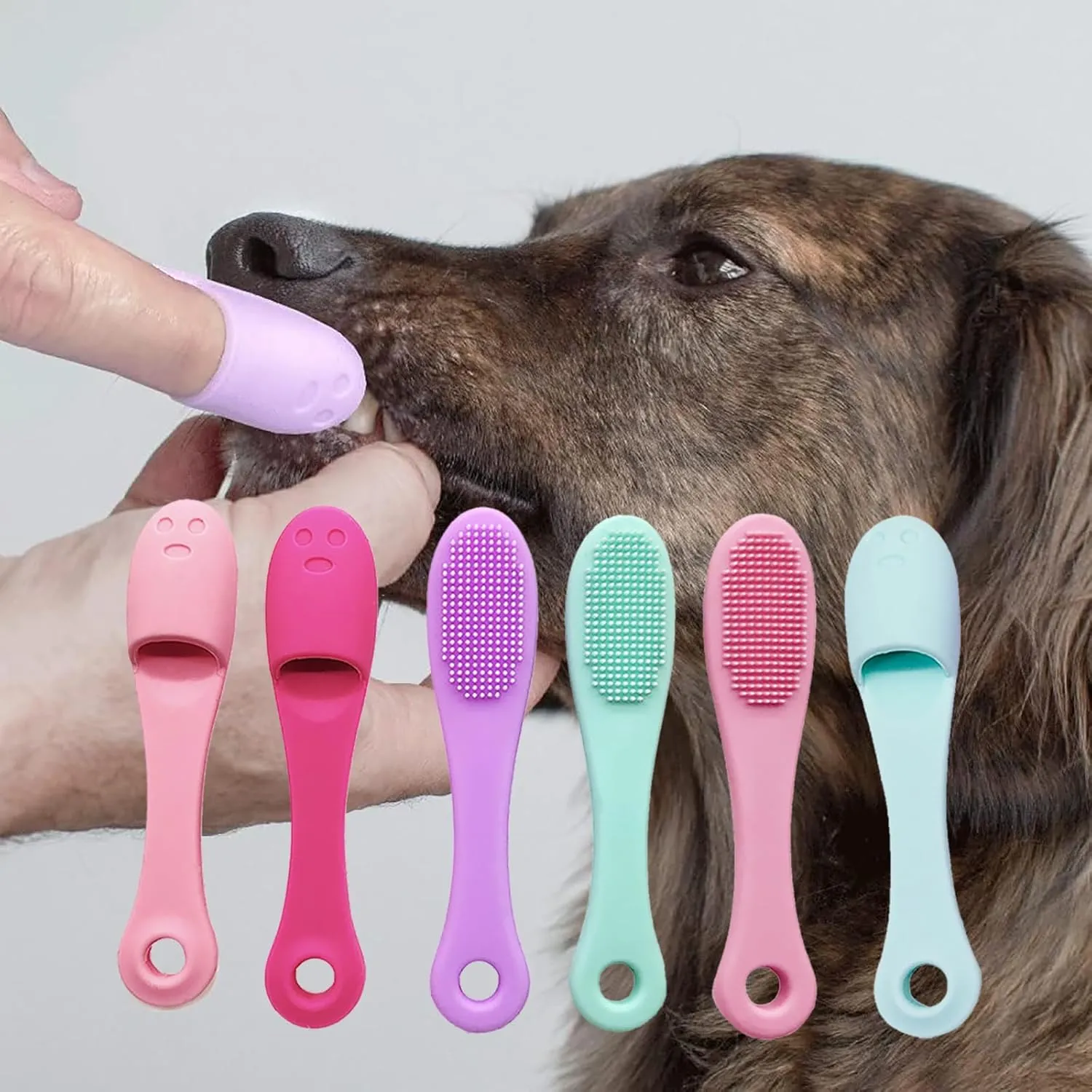 E I F E R Silicone Dog & Cat Finger Toothbrush - Ergonomic, Anti-Slip Design, Gentle Dental Care for Small Breeds, Puppies, & Cats - Pack of 6