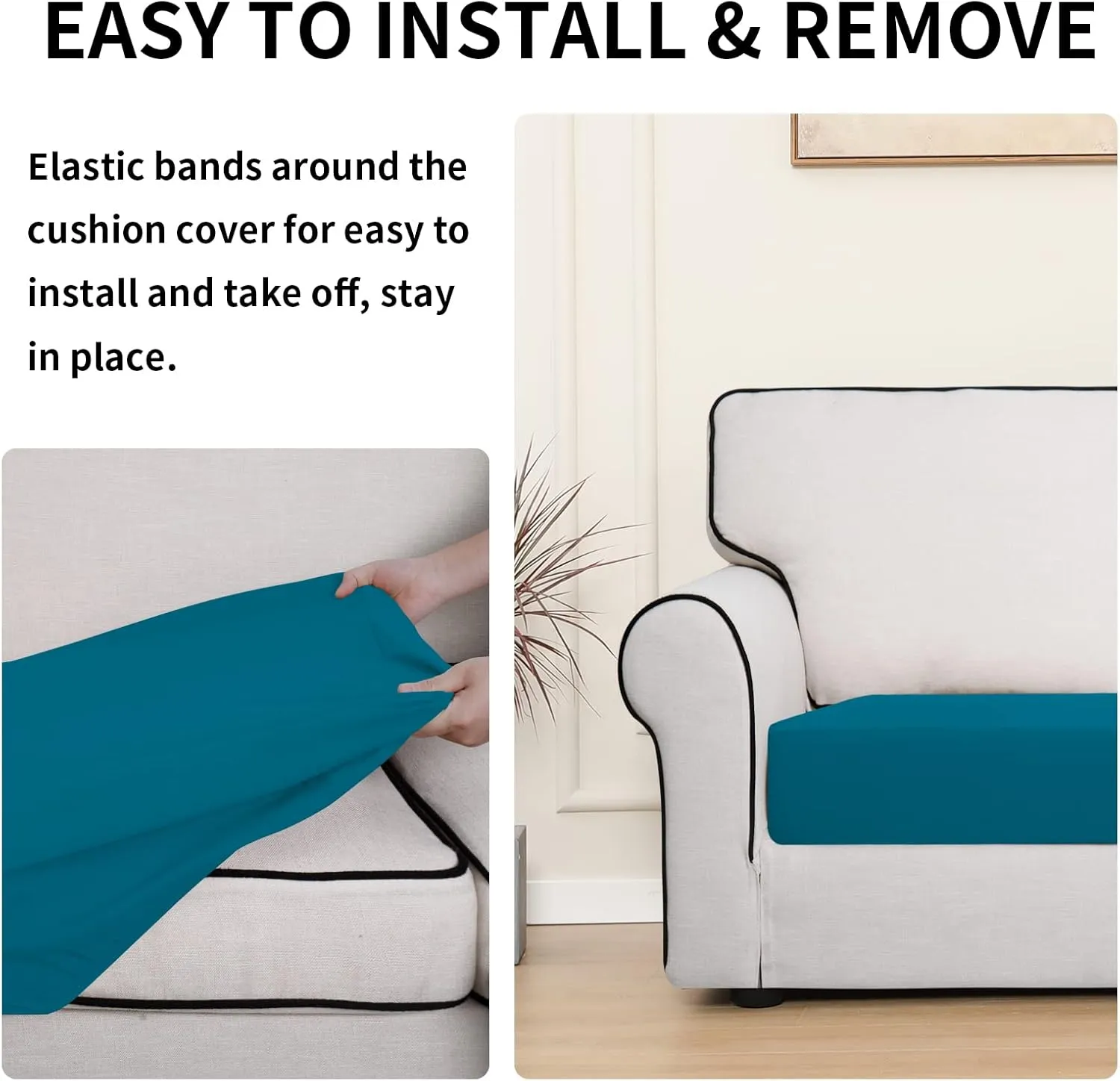 Easy-Going 100% Waterproof Chair Sofa Seat Cushion Slipcovers Couch Cushion Cover Stretch Furniture Protector for Kids, Pets (2-Piece Loveseat Cushion, Peacock Blue)