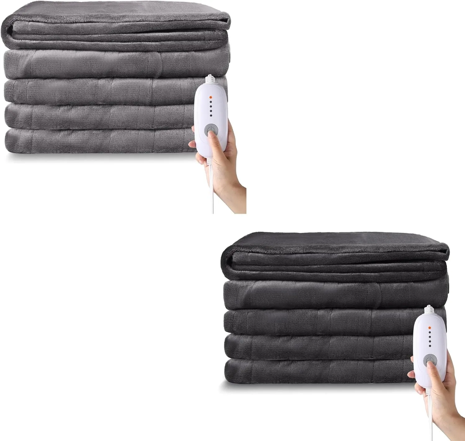 Electric Heated Blanket Flannel Throw 50''x60'' & Full Size 72''x84'' - Light Grey & Dark Grey