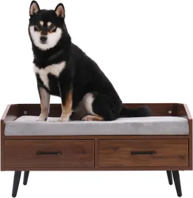 Elevated Dog Beds Frame with Mattress, Raised Wood Pet Bed Sofa Indoor for Large Medium Small Dogs Cats (Grey)