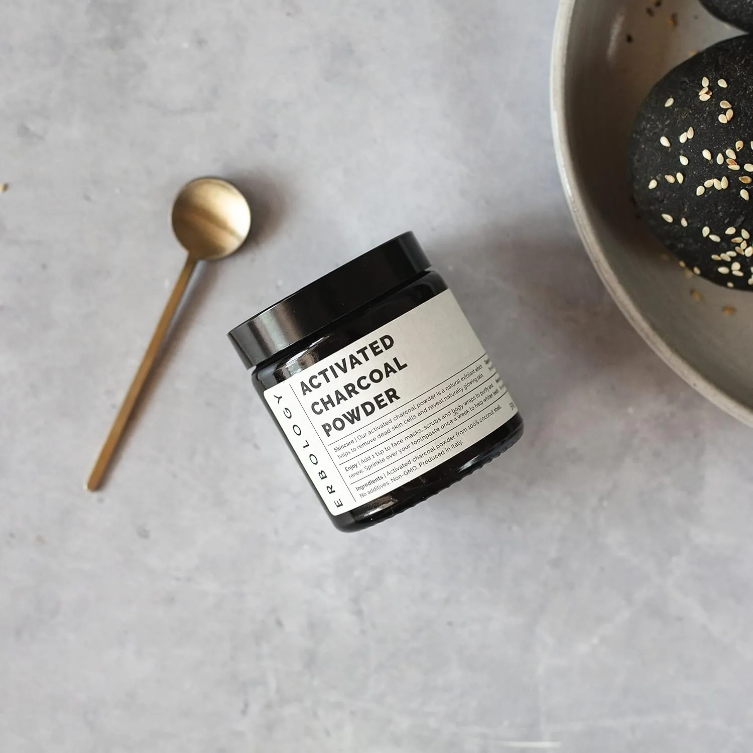 Erbology Activated Charcoal Powder 1.8 oz - Teeth Whitening - Add to Face Masks, Toothpaste and Body Wraps for Natural Exfoliation - Natural Digestive Aid - Vegan - Recyclable Glass Jar