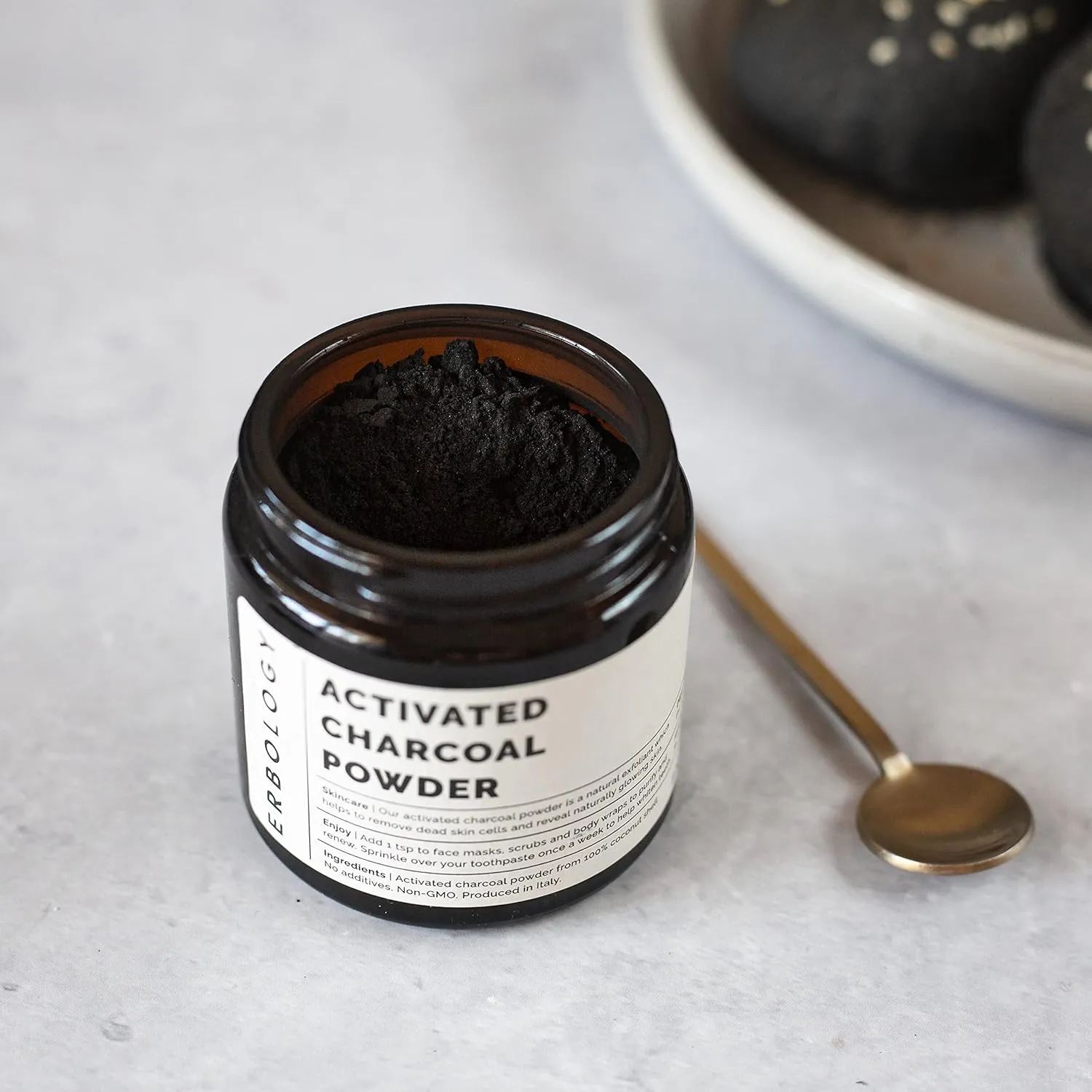 Erbology Activated Charcoal Powder 1.8 oz - Teeth Whitening - Add to Face Masks, Toothpaste and Body Wraps for Natural Exfoliation - Natural Digestive Aid - Vegan - Recyclable Glass Jar