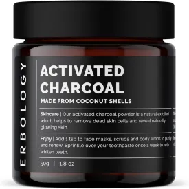 Erbology Activated Charcoal Powder 1.8 oz - Teeth Whitening - Add to Face Masks, Toothpaste and Body Wraps for Natural Exfoliation - Natural Digestive Aid - Vegan - Recyclable Glass Jar