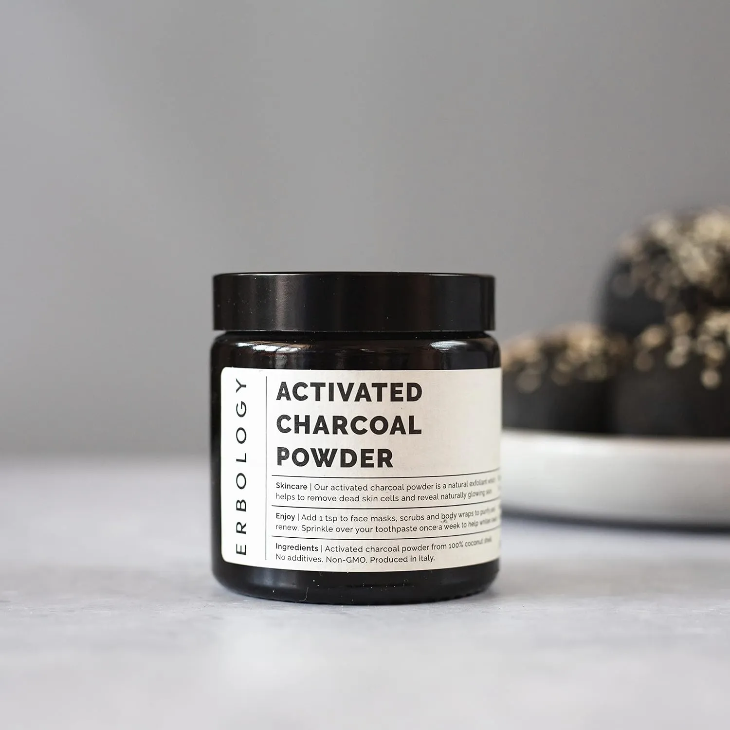 Erbology Activated Charcoal Powder 1.8 oz - Teeth Whitening - Add to Face Masks, Toothpaste and Body Wraps for Natural Exfoliation - Natural Digestive Aid - Vegan - Recyclable Glass Jar