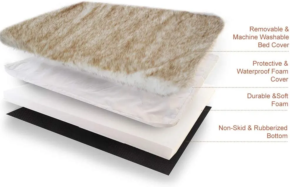 Faux Fur Pet Bed Mat, Thick Luxury Fur Throw Rug, Super Thick Padded with Removable & Washable Cover, Winter Warm Mattress for Dogs and Cats, L/XL