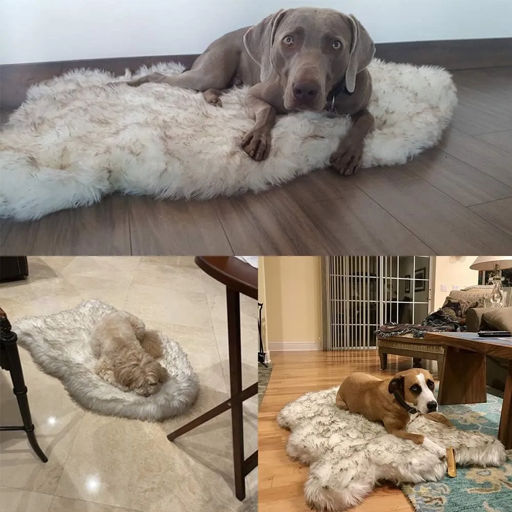 Faux Fur Pet Bed Mat, Thick Luxury Fur Throw Rug, Super Thick Padded with Removable & Washable Cover, Winter Warm Mattress for Dogs and Cats, L/XL
