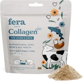 Fera Pet Organics Collagen Plus Cat & Dog Food Topper  Vet Created Support for Pet Joints, Skin, Bone & Immune System with Collagen   Vitamin C  Powder Supplement - 4.23oz