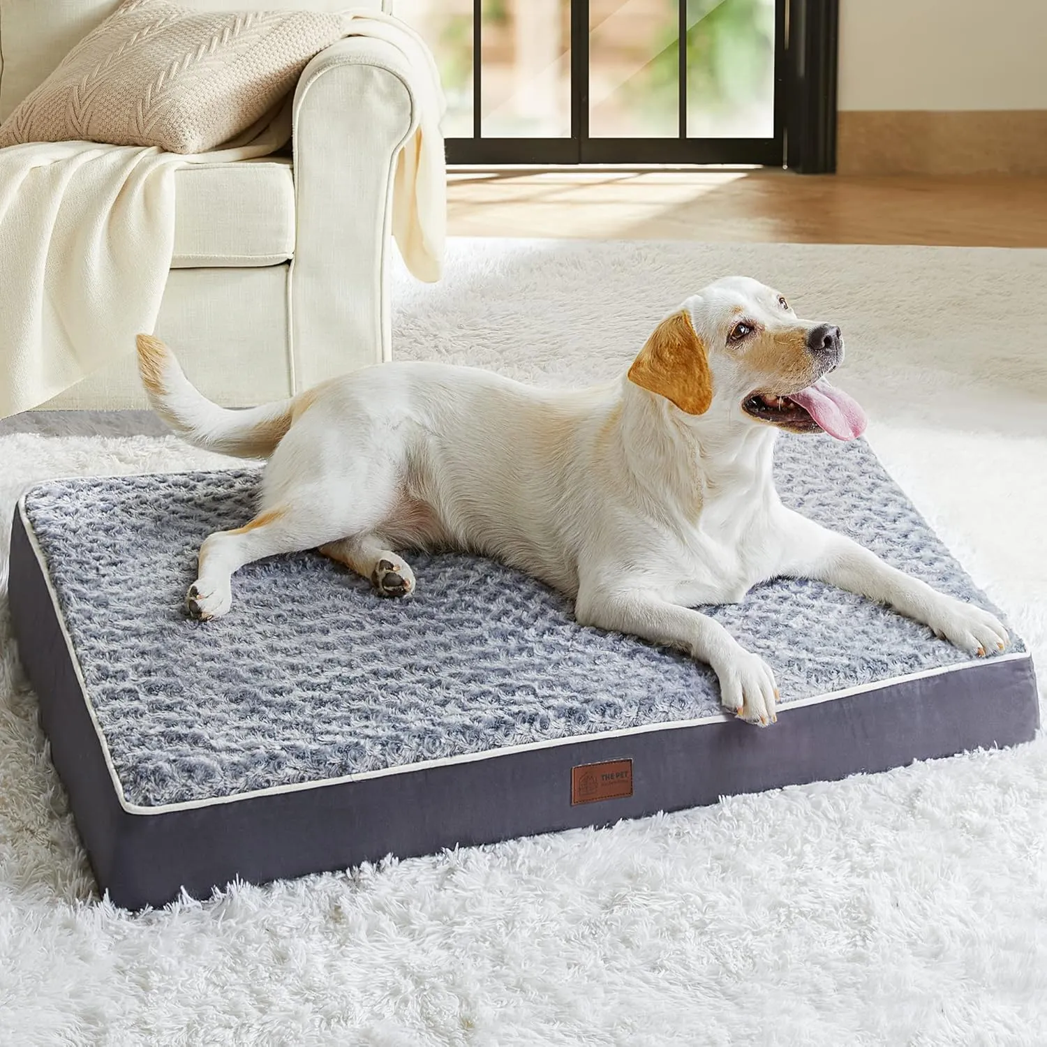 Figopage Orthopedic Memory Foam Dog Bed for Large Dogs, Waterproof Dog Crate Bed, Washable Pet Mat with Removable Cover and Nonskid Bottom