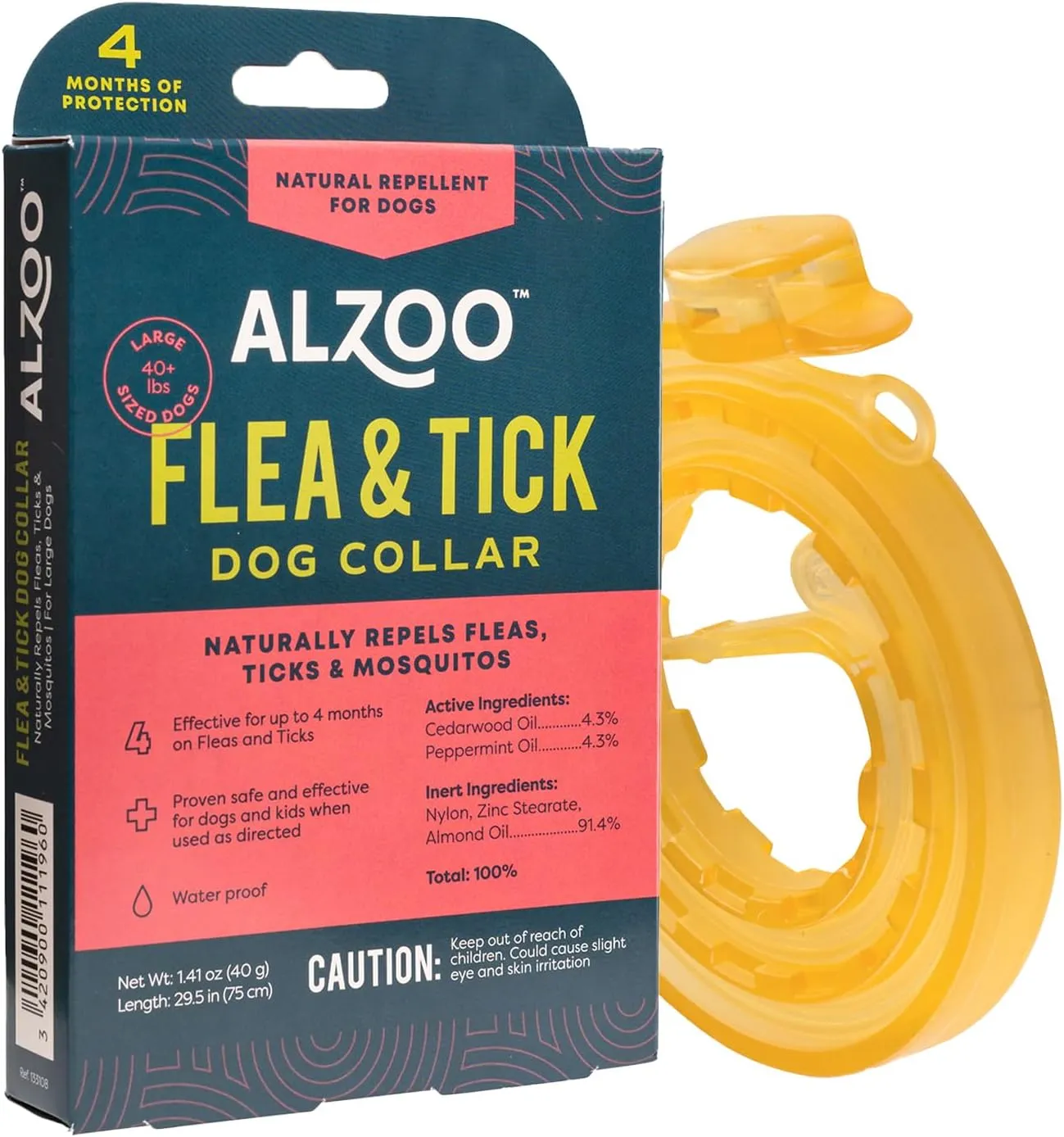 Flea & Tick Dog Collar, Helps Repel Fleas, Ticks & Mosquitoes, 100% Plant-Based Active Ingredients, Phthalates and PVC Free, for Large Dogs: 40  lbs, Single