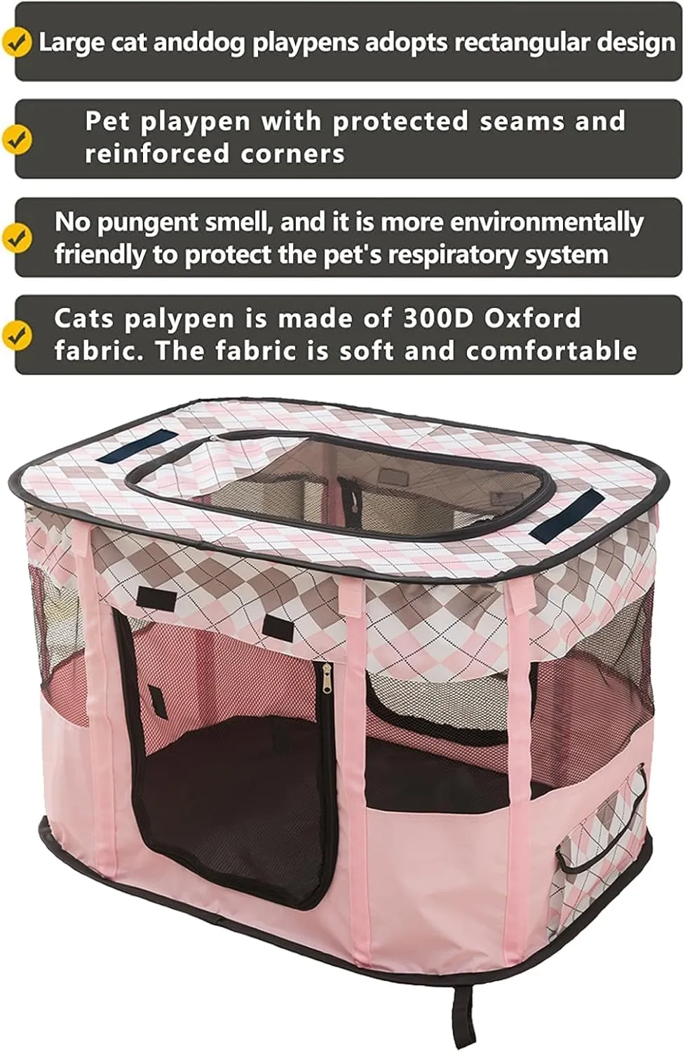 Foldable Pet Playpen, cat playpen, Puppy Play Pen for Indoors (Medium, Pink)