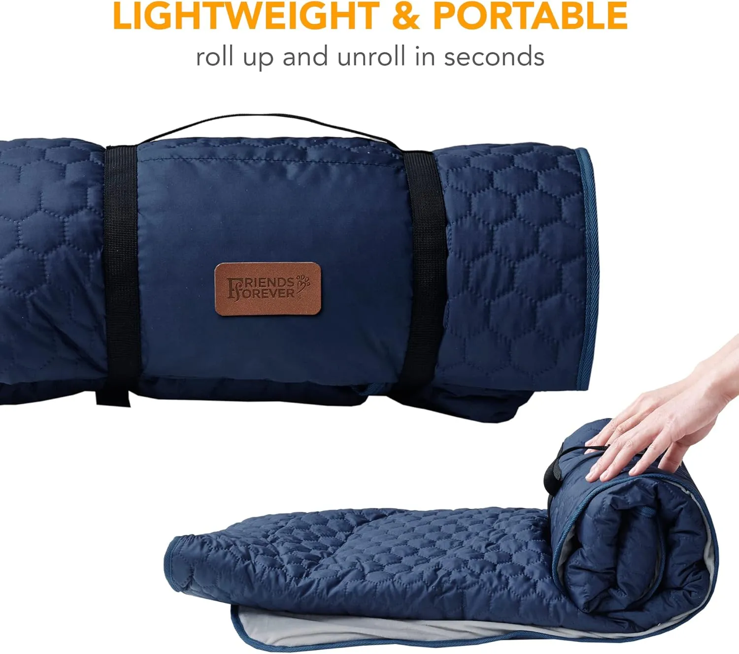 Friends Forever Large Travel Dog Bed Mat, Portable Pet Sleeping Pad with Carrying Strap, Couch Protector, Soft Quilted Cover Throw for Cold Weather, Machine Washable, 50" W x 60" L, GEO Navy/Grey
