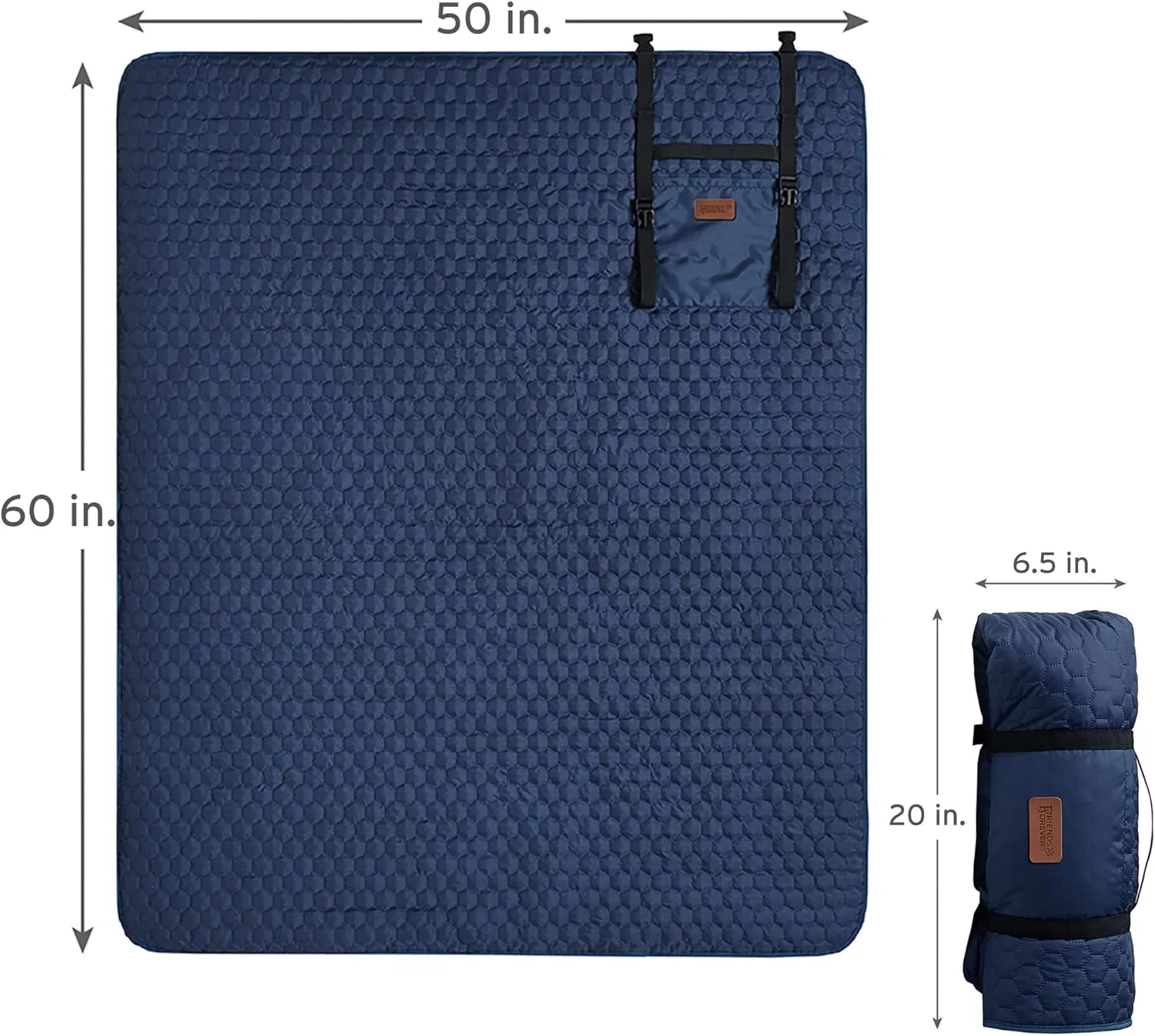 Friends Forever Large Travel Dog Bed Mat, Portable Pet Sleeping Pad with Carrying Strap, Couch Protector, Soft Quilted Cover Throw for Cold Weather, Machine Washable, 50" W x 60" L, GEO Navy/Grey