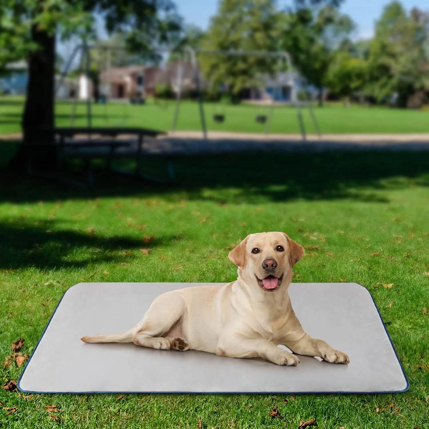 Friends Forever Large Travel Dog Bed Mat, Portable Pet Sleeping Pad with Carrying Strap, Couch Protector, Soft Quilted Cover Throw for Cold Weather, Machine Washable, 50" W x 60" L, GEO Navy/Grey