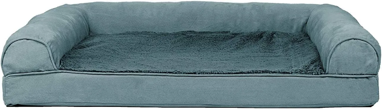 Furhaven Cooling Gel Dog Bed for Large/Medium Dogs w/ Removable Bolsters & Washable Cover, For Dogs Up to 55 lbs - Plush & Suede Sofa - Deep Pool, Large