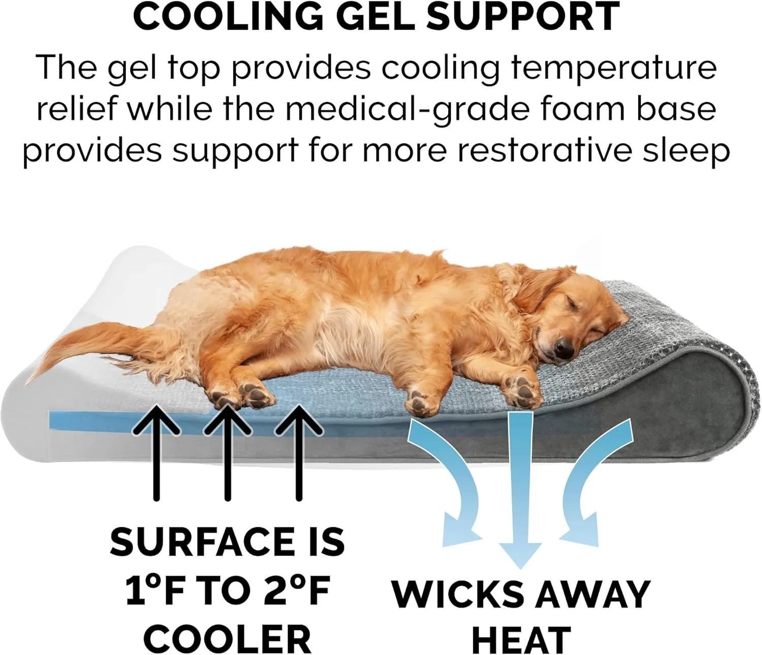 Furhaven Cooling Gel Dog Bed for Large/Medium Dogs w/ Removable Washable Cover, For Dogs Up to 38 lbs - Minky Plush & Velvet Luxe Lounger Contour Mattress - Gray, Large