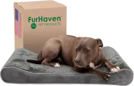 Furhaven Cooling Gel Dog Bed for Large/Medium Dogs w/ Removable Washable Cover, For Dogs Up to 38 lbs - Minky Plush & Velvet Luxe Lounger Contour Mattress - Gray, Large