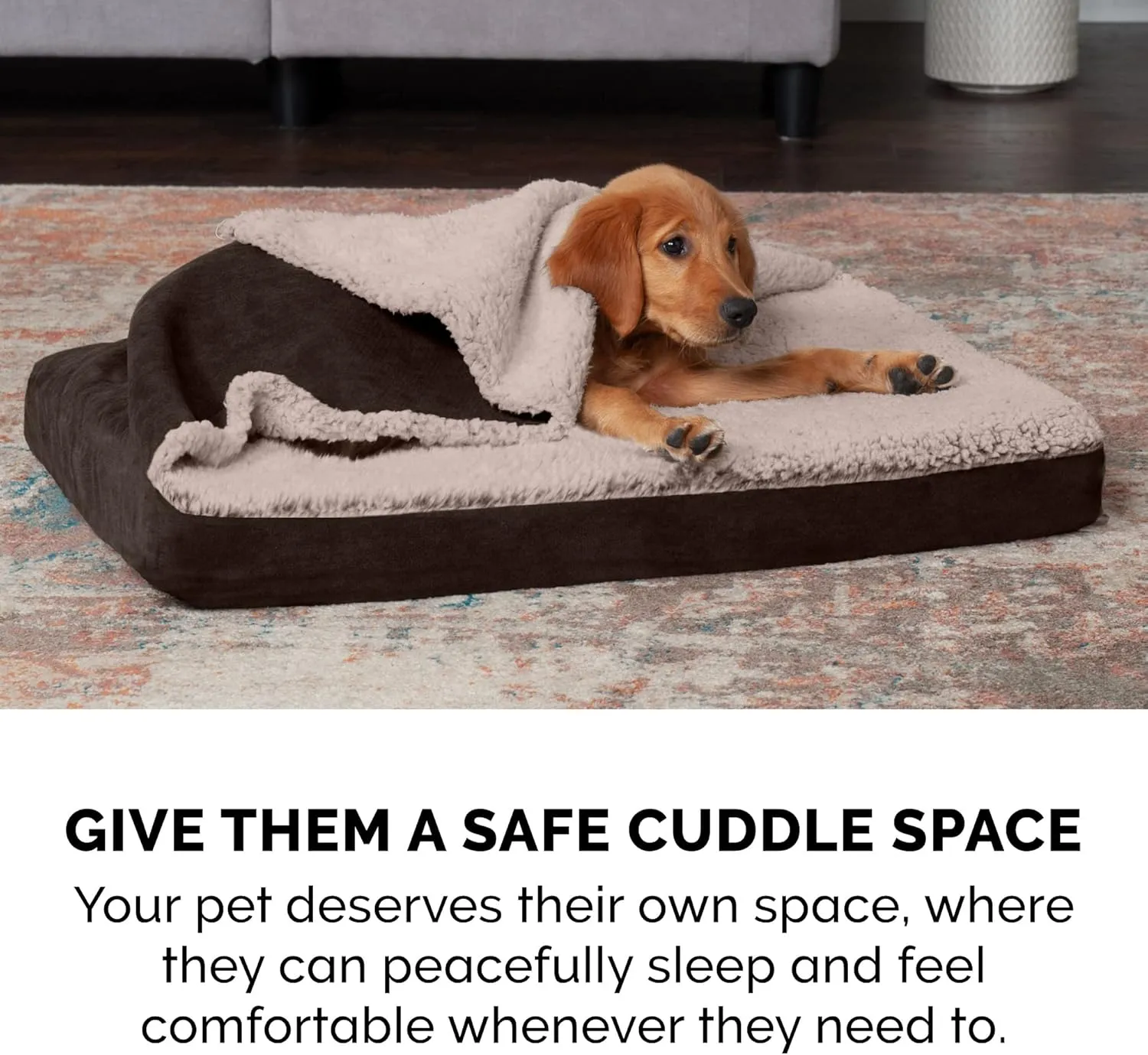Furhaven Cooling Gel Dog Bed for Large/Medium Dogs w/ Removable Washable Cover, For Dogs Up to 55 lbs - Berber & Suede Blanket Top Mattress - Espresso, Large