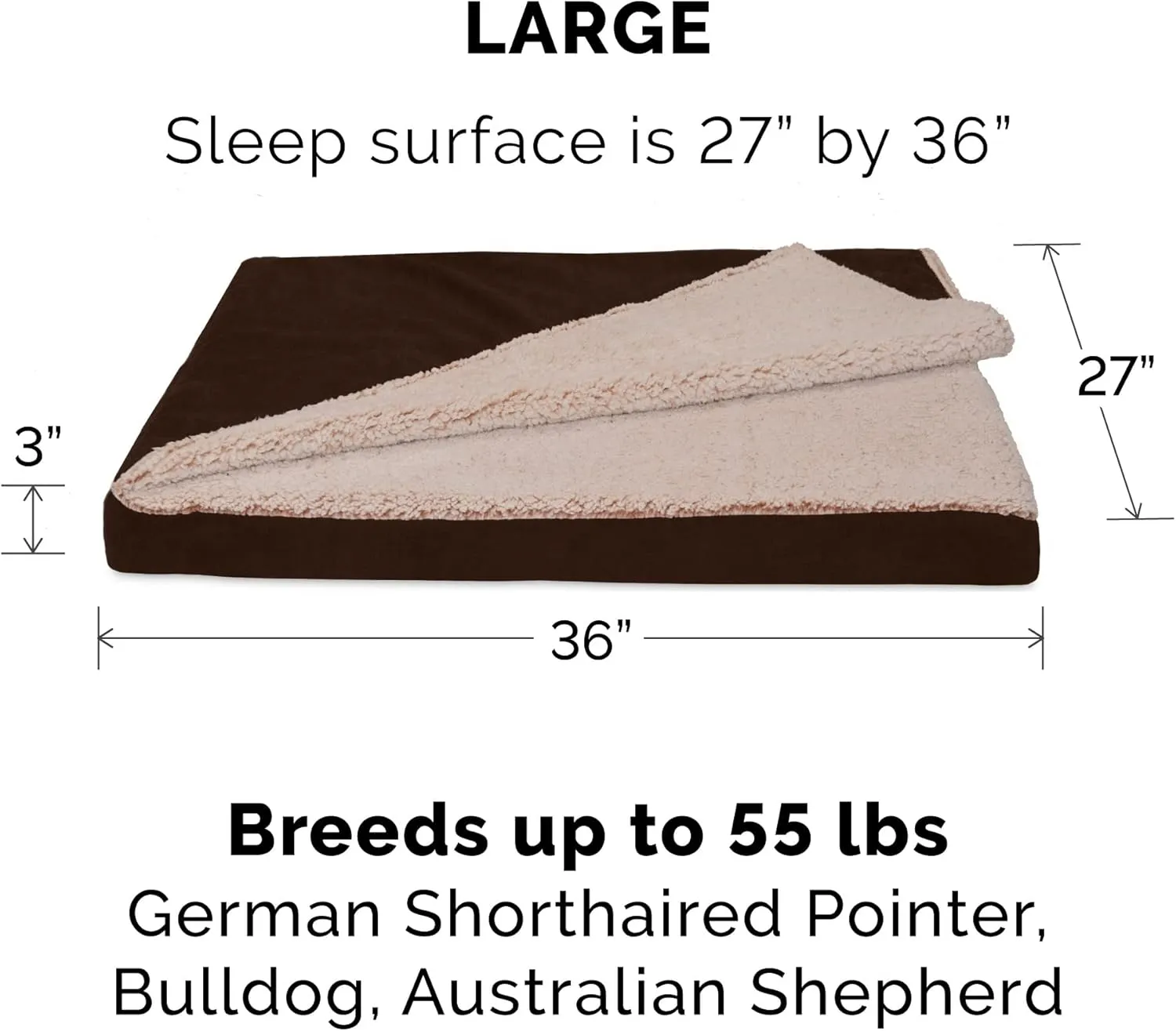 Furhaven Cooling Gel Dog Bed for Large/Medium Dogs w/ Removable Washable Cover, For Dogs Up to 55 lbs - Berber & Suede Blanket Top Mattress - Espresso, Large