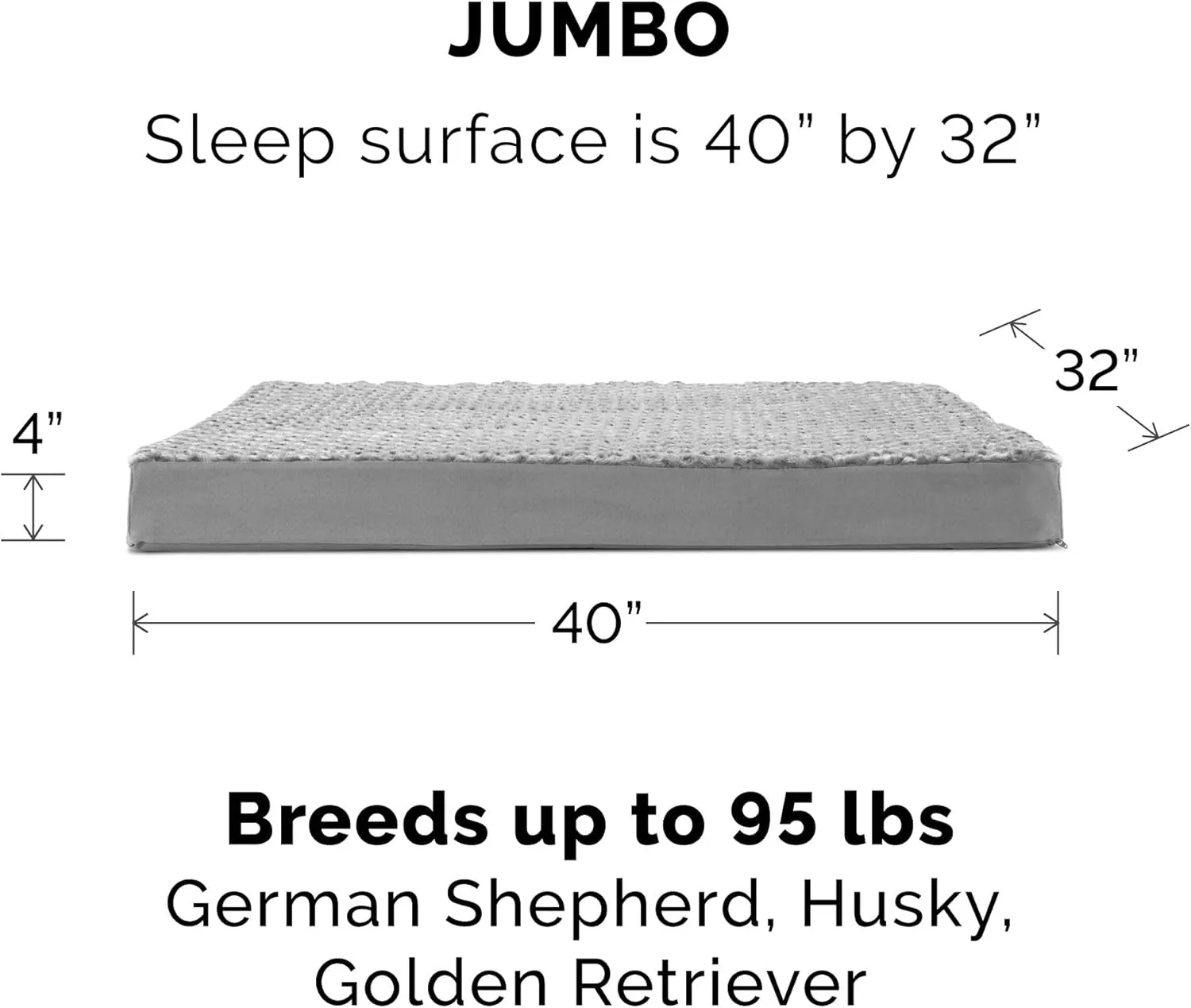 Furhaven Memory Foam Dog Bed for Large Dogs w/ Removable Washable Cover, For Dogs Up to 95 lbs - Ultra Plush Faux Fur & Suede Mattress - Gray, Jumbo/XL