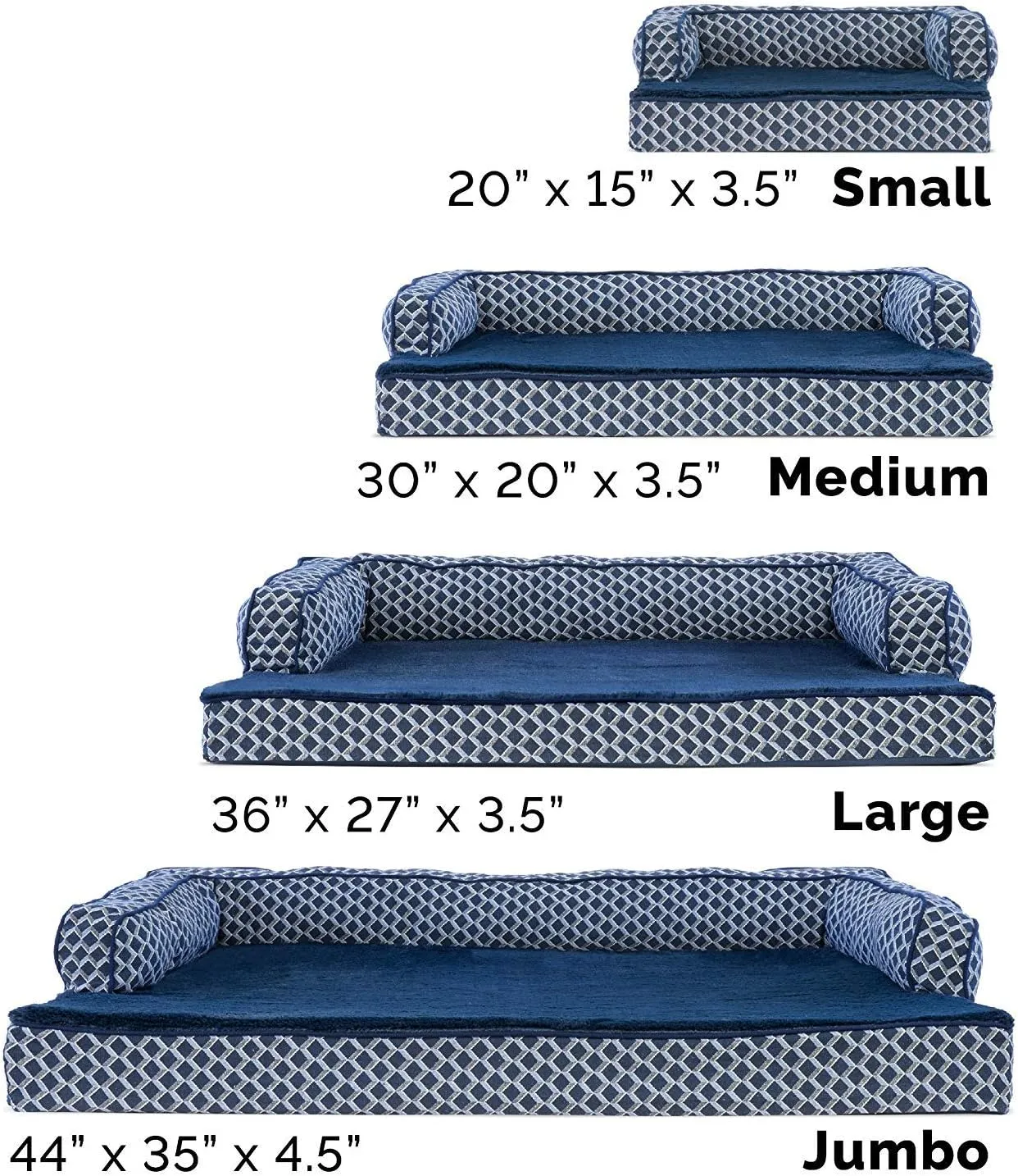 Furhaven Orthopedic Dog Bed for Large Dogs w/ Removable Bolsters & Washable Cover, For Dogs Up to 95 lbs - Plush & Woven Decor Comfy Couch Sofa - Diamond Blue, Jumbo/XL