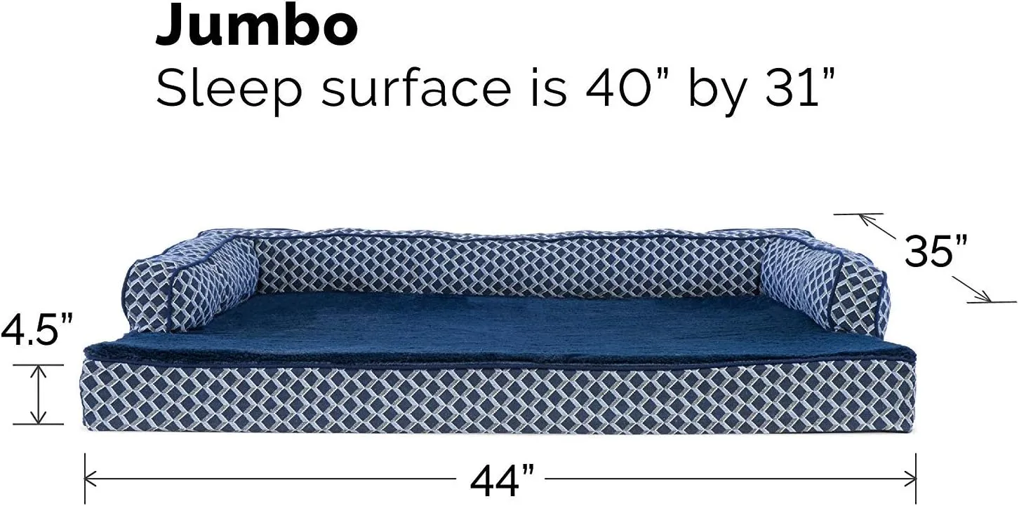 Furhaven Orthopedic Dog Bed for Large Dogs w/ Removable Bolsters & Washable Cover, For Dogs Up to 95 lbs - Plush & Woven Decor Comfy Couch Sofa - Diamond Blue, Jumbo/XL
