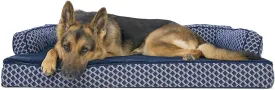 Furhaven Orthopedic Dog Bed for Large Dogs w/ Removable Bolsters & Washable Cover, For Dogs Up to 95 lbs - Plush & Woven Decor Comfy Couch Sofa - Diamond Blue, Jumbo/XL