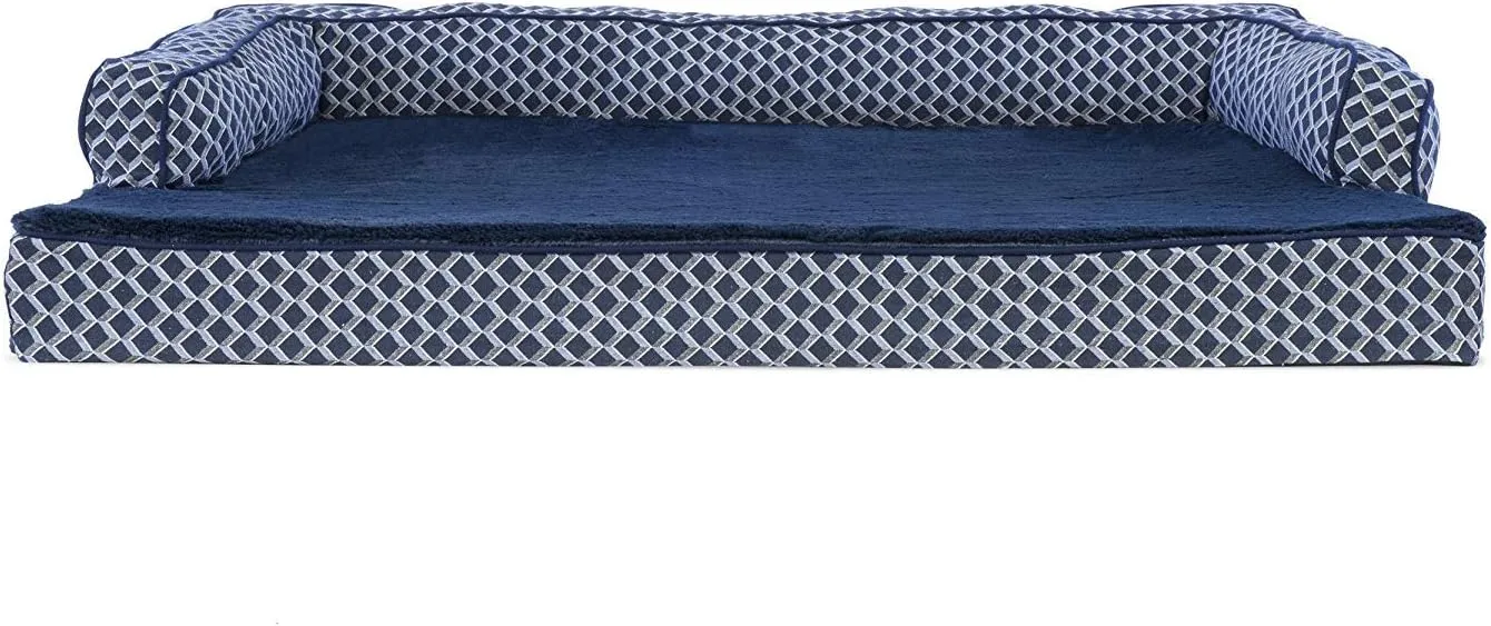 Furhaven Orthopedic Dog Bed for Large Dogs w/ Removable Bolsters & Washable Cover, For Dogs Up to 95 lbs - Plush & Woven Decor Comfy Couch Sofa - Diamond Blue, Jumbo/XL