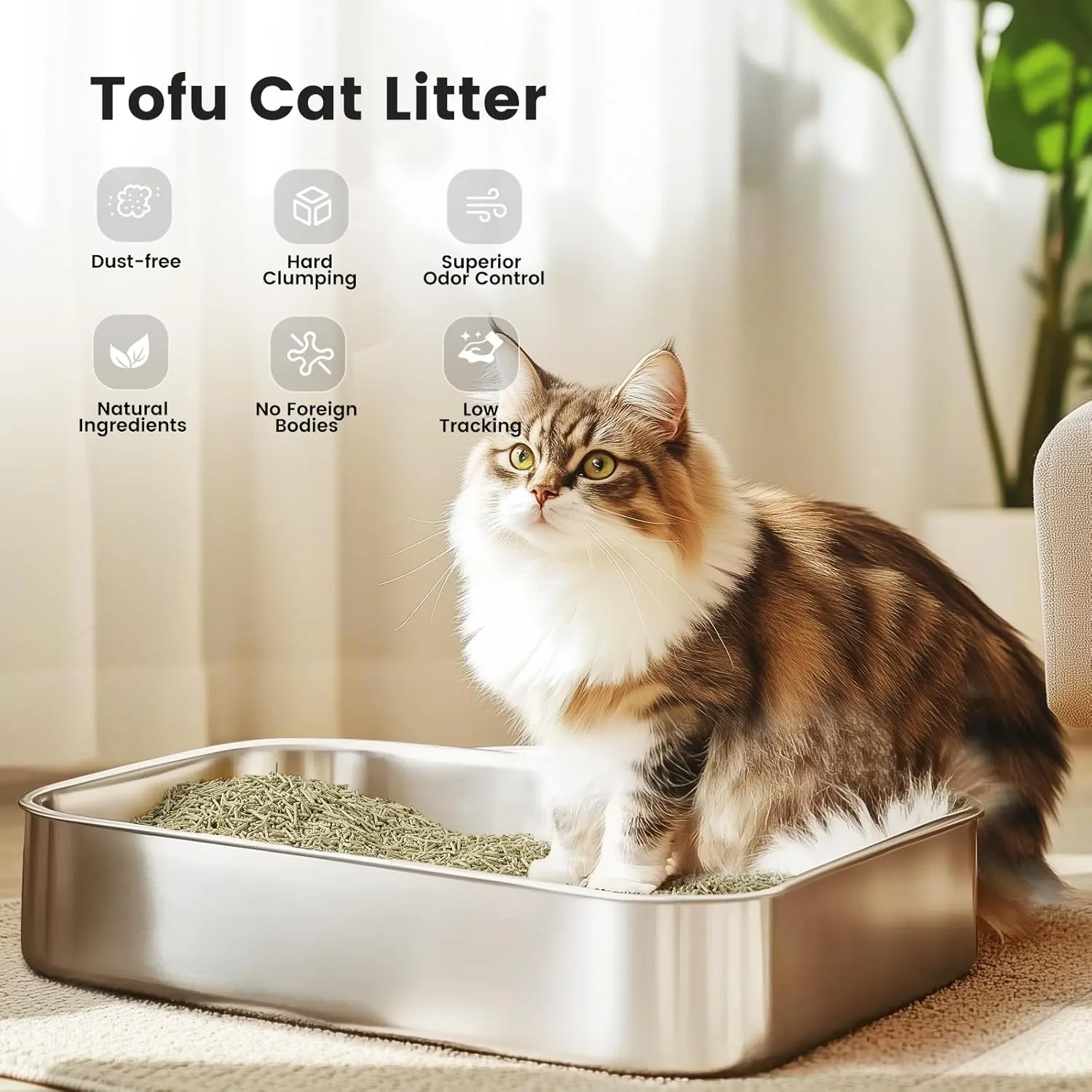 Gardner Pet Natural Tofu Cat Litter, Cat Litter with Green Tea Extract  Dust-Free, Fast Clumping, Flushable, and Odor Control for Multi-Cat Homes, 6lbs
