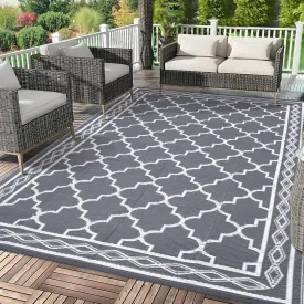 Garvee Outdoor Rug 9x12 Waterproof for Patio Clearance,Large Plastic Straw Mat for Camping,Porch,RV,Reversible Rugs for Deck Entryance Picnic Balcony Beach (Grey/White)