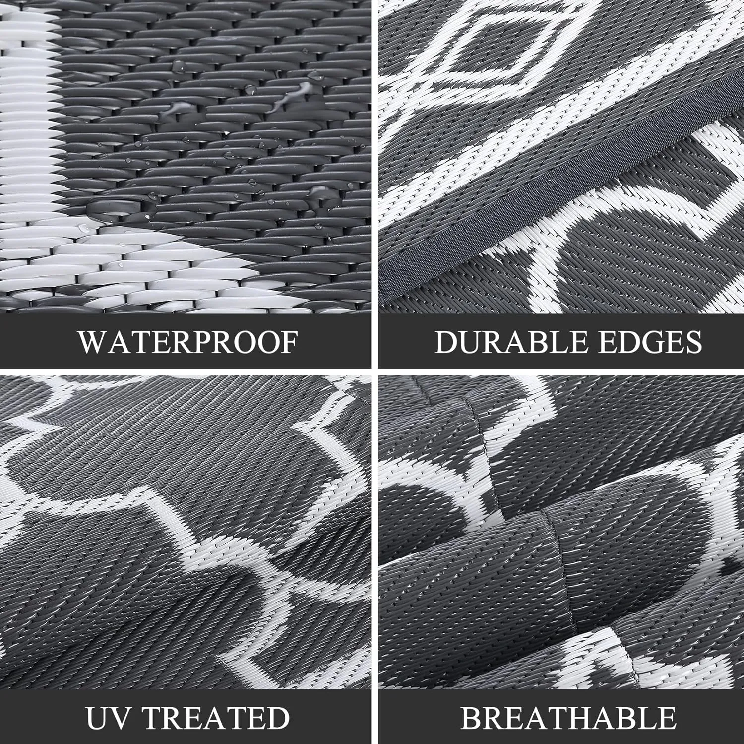 Garvee Outdoor Rug 9x12 Waterproof for Patio Clearance,Large Plastic Straw Mat for Camping,Porch,RV,Reversible Rugs for Deck Entryance Picnic Balcony Beach (Grey/White)