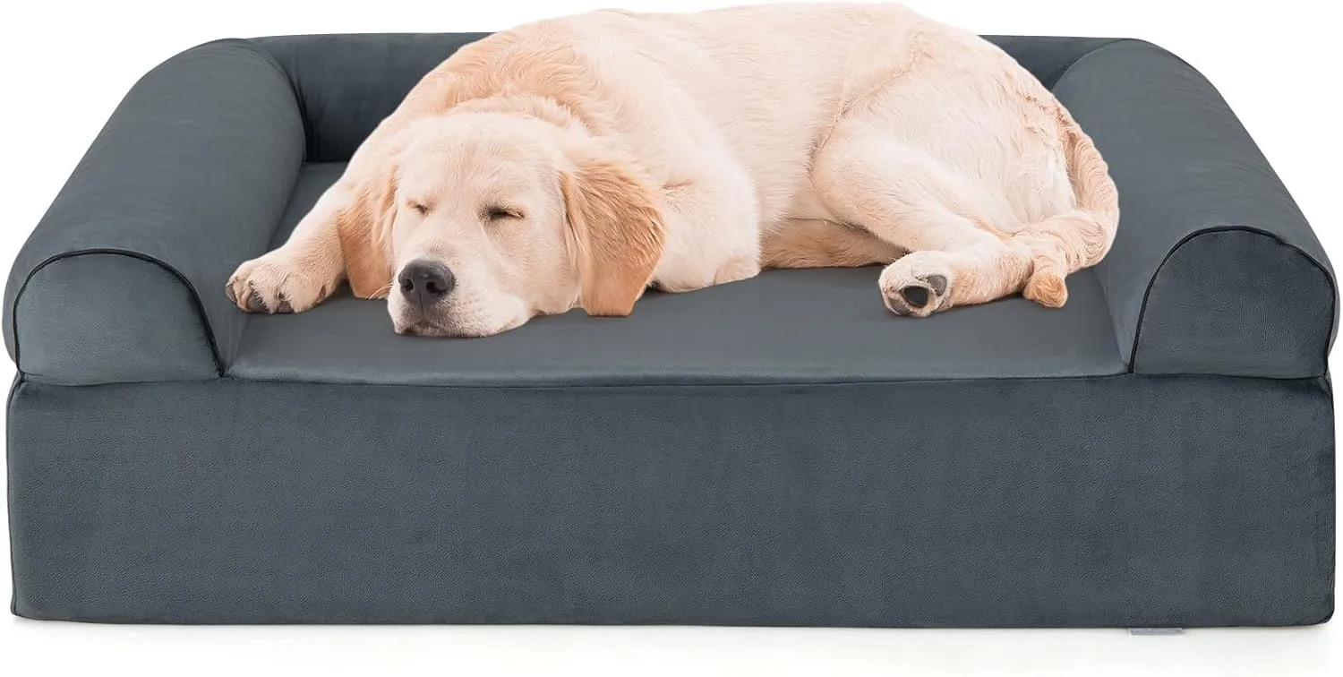 Giantex Cooling Gel Dog Bed for Large Dogs, 40" L Memory Foam Dog Sofa Bed with Washable Cover, Removable Bolsters, Non-Slip Bottom, Pet Couch Dog Crate Mat for Puppies Dogs up to 95 lbs (Gray)