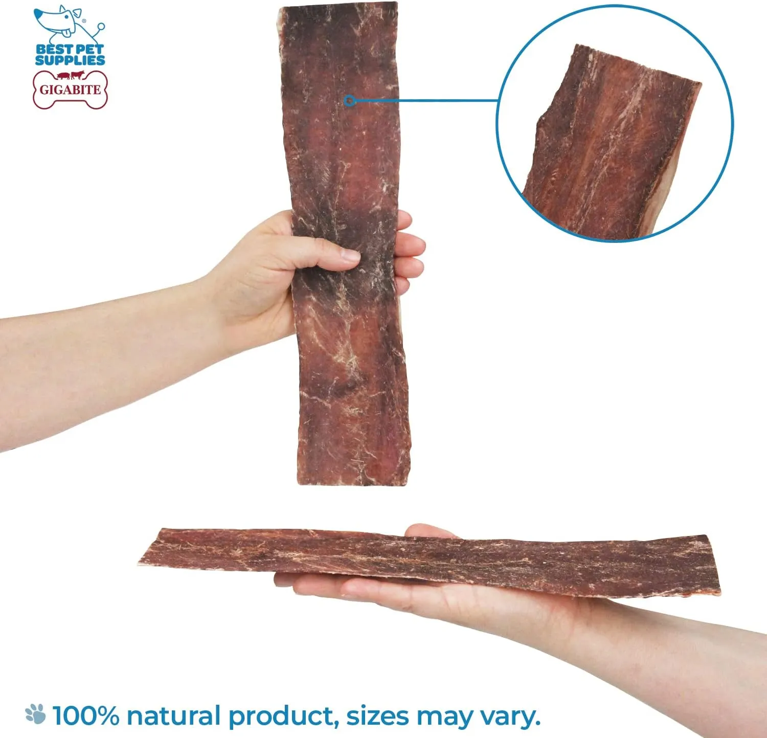 GigaBite 12 Inch Beef Gullet Jerky Strips (20 Pack) - All Natural, Free Range Beef Esophagus Taffy Dog Treat by Best Pet Supplies
